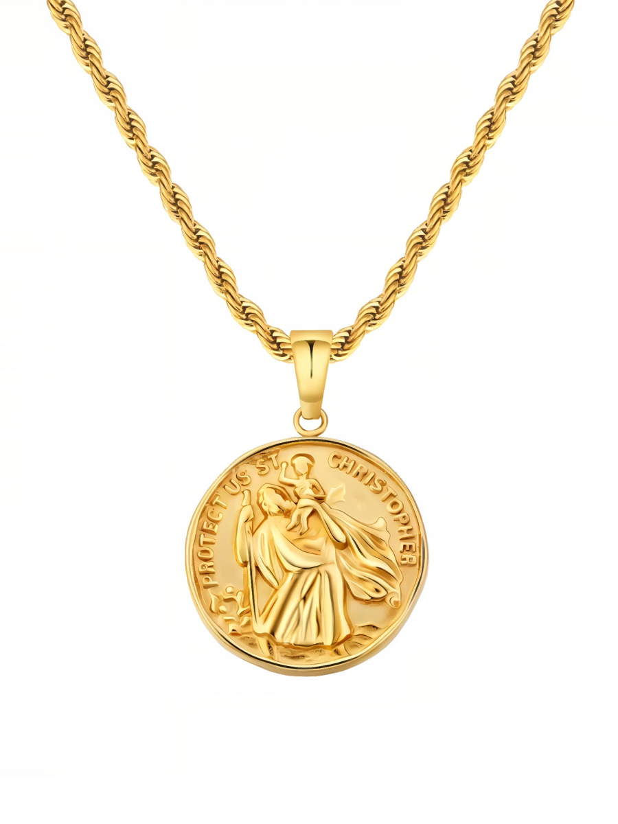 St Christopher Pendant Necklace (Gold)